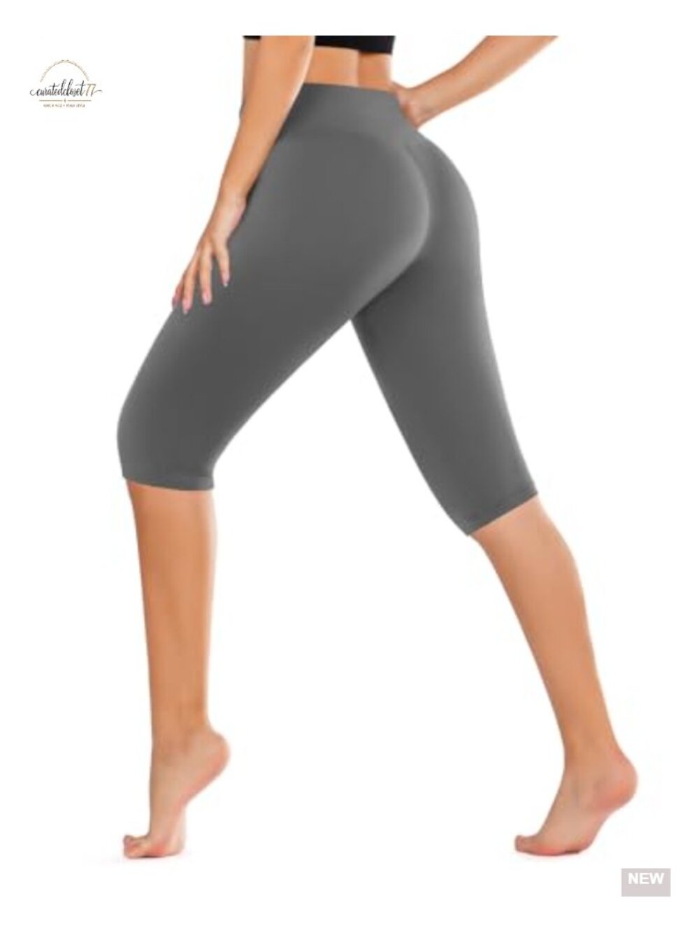 High Waisted Leggings Women Tummy Control Knee Length Yoga Capri